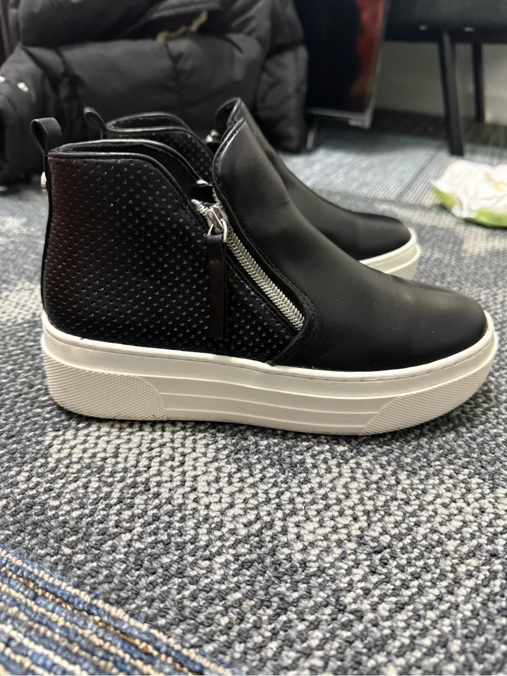 Steve Madden Black Leather Platform Sneaker Boot with White Sole